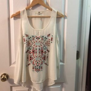 Ya Cream Sleeveless Top with Teal and Pink Stitch